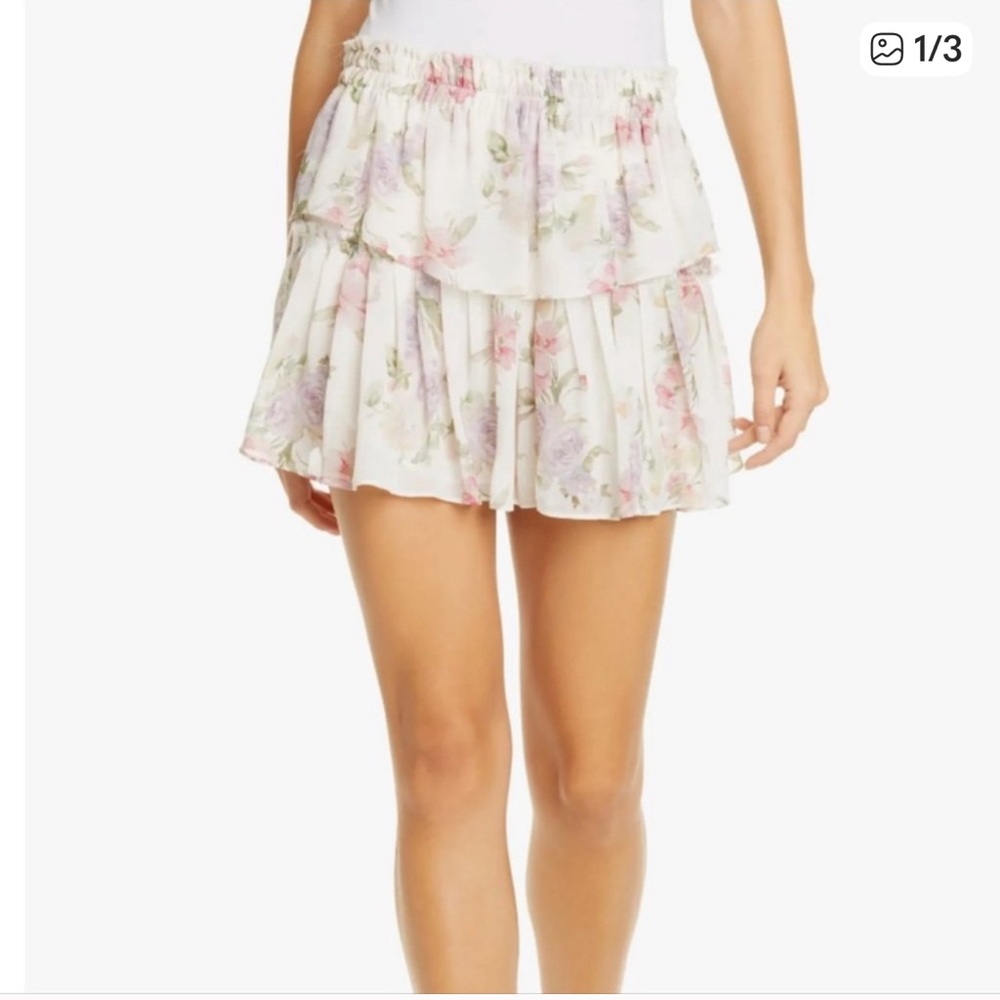 LoveShackFancy 100 percent silk Pastel Floral Skirt